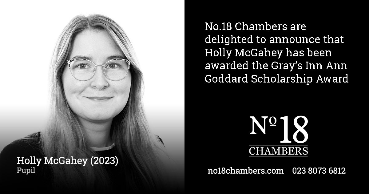 No.18 Chambers Announces Prestigious Gray’s Inn Scholarship Award for Holly McGahey